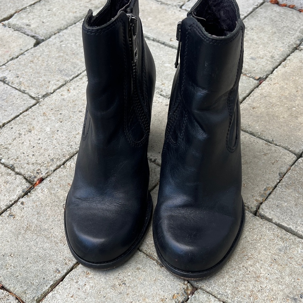 AllSaints Black Leather Ankle Booties with Side Zipper